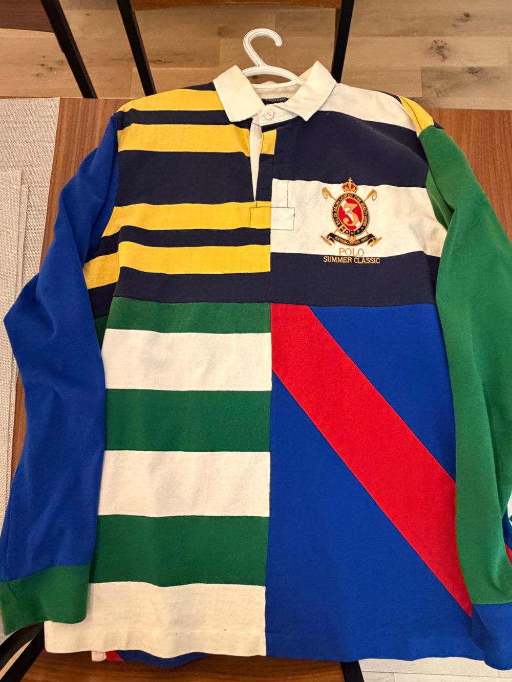 Ralph Lauren Navy, Yellow and White Striped Rugby Polo